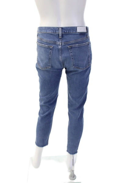 Re/Done Unisex 90s Blue Cropped Straight Jeans Button Fly Size 30