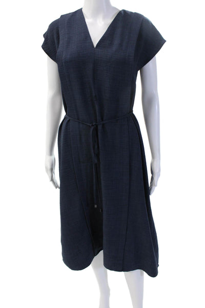 Calvin Klein Women Shift Dress Dark Blue V-Neck Short Sleeve Long Size 2
