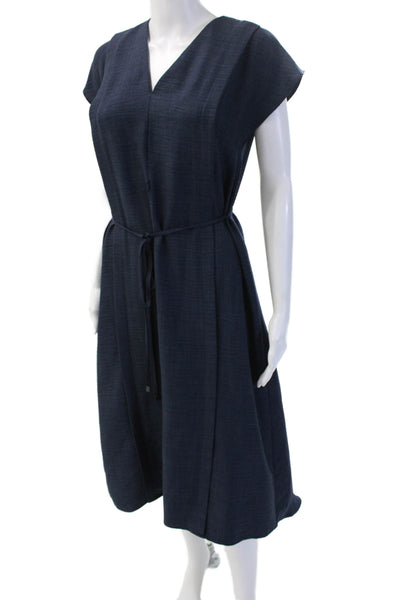 Calvin Klein Women Shift Dress Dark Blue V-Neck Short Sleeve Long Size 2