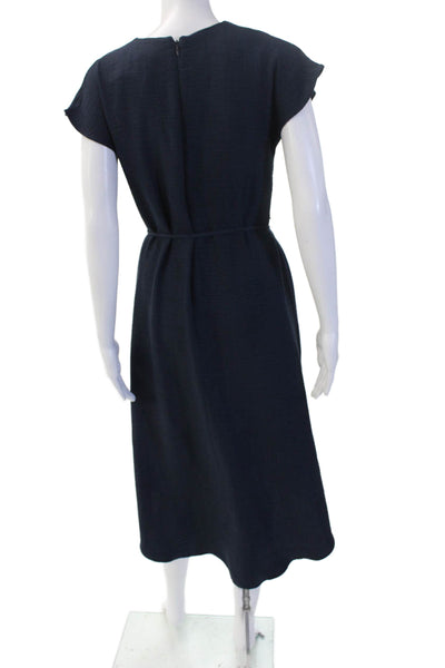 Calvin Klein Women Shift Dress Dark Blue V-Neck Short Sleeve Long Size 2