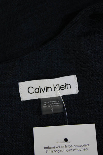 Calvin Klein Women Shift Dress Dark Blue V-Neck Short Sleeve Long Size 2
