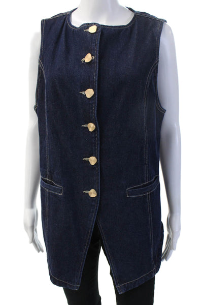 Dissh Women Dark Blue Cotton Solid Vest Button 90s Size 10