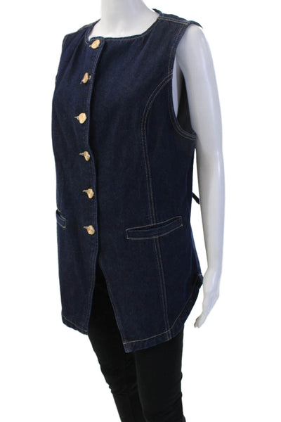 Dissh Women Dark Blue Cotton Solid Vest Button 90s Size 10