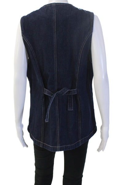 Dissh Women Dark Blue Cotton Solid Vest Button 90s Size 10