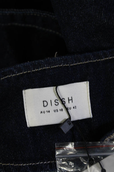 Dissh Women Dark Blue Cotton Solid Vest Button 90s Size 10