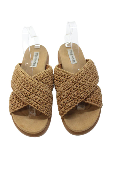 Steve Madden Womens Woven Slide On Sandals Brown Size 9.5M