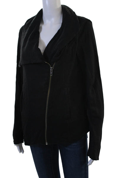 Helmut Lang Women Black Motorcycle Jacket Zip Biker Size L