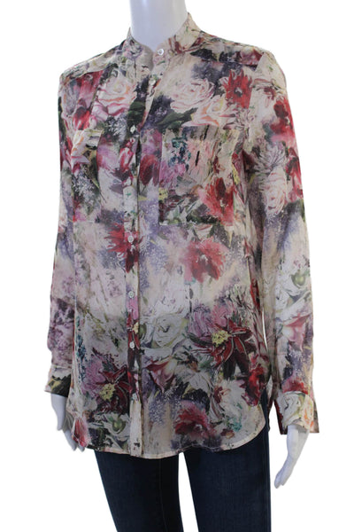 Haute Hippie Womens Silk Floral Tunic Blouse Beige Button Up Size XS
