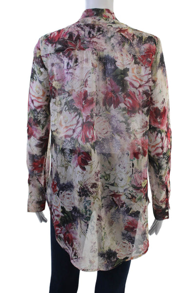 Haute Hippie Womens Silk Floral Tunic Blouse Beige Button Up Size XS