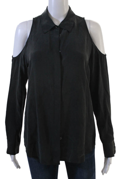Equipment Femme Womens Silk Collared Button Up Blouse Black Long Sleeve Size S