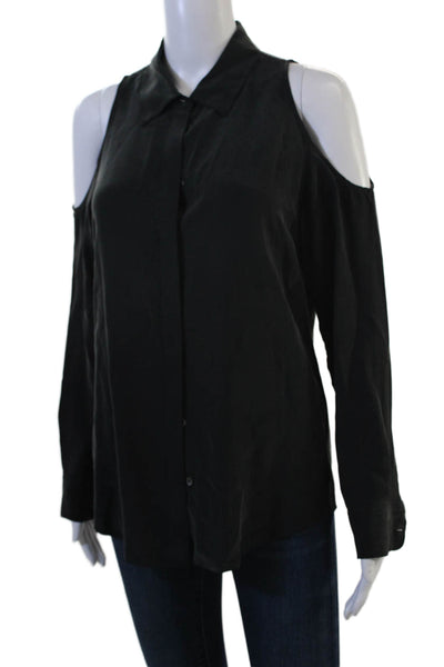 Equipment Femme Womens Silk Collared Button Up Blouse Black Long Sleeve Size S