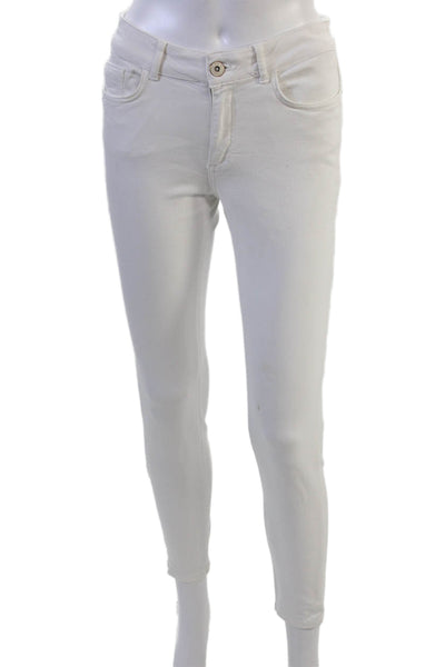 Zara Women Ankle Skinny White Jeans Mid Rise Button Cotton Size 4