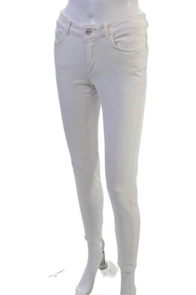 Zara Women Ankle Skinny White Jeans Mid Rise Button Cotton Size 4