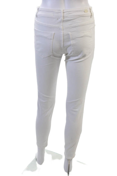 Zara Women Ankle Skinny White Jeans Mid Rise Button Cotton Size 4