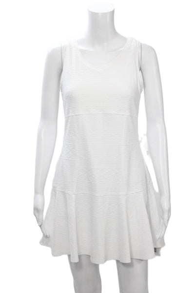 Fila Women Fit & Flare Tank Dress White V-Neck Geometric Polyester Size S