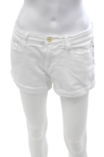 Frame Unisex White Solid Beach Shorts Button Size 28