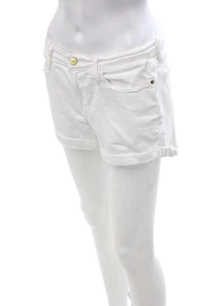Frame Unisex White Solid Beach Shorts Button Size 28