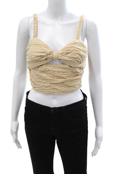 Zara Women Cropped Tank Sleeveless Beige Boho Solid Polyester Elastane Size M