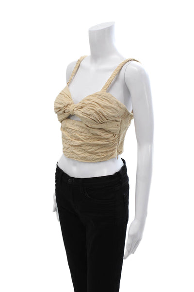Zara Women Cropped Tank Sleeveless Beige Boho Solid Polyester Elastane Size M