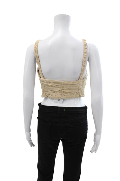 Zara Women Cropped Tank Sleeveless Beige Boho Solid Polyester Elastane Size M