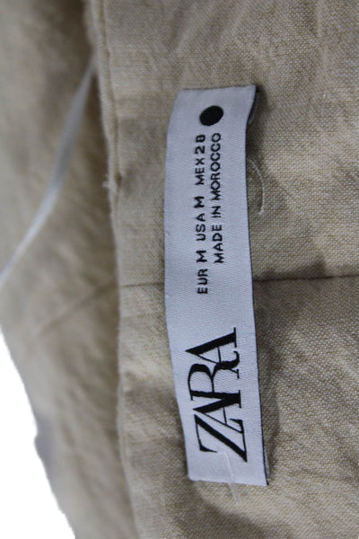 Zara Women Cropped Tank Sleeveless Beige Boho Solid Polyester Elastane Size M