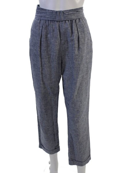 Zara Womens Cropped Paperbag Pants Gray Linen Cotton Size S