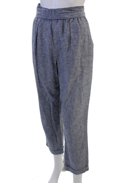 Zara Womens Cropped Paperbag Pants Gray Linen Cotton Size S