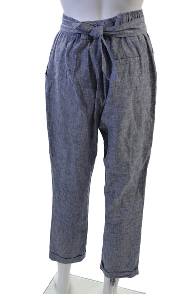 Zara Womens Cropped Paperbag Pants Gray Linen Cotton Size S
