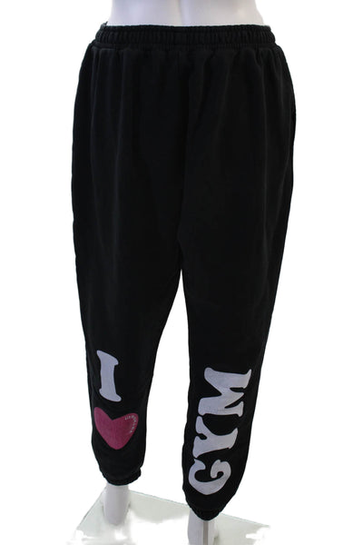 GYMSHARK Womens Jogger Sweatpants Black Graphic Print Sports Fall Size S