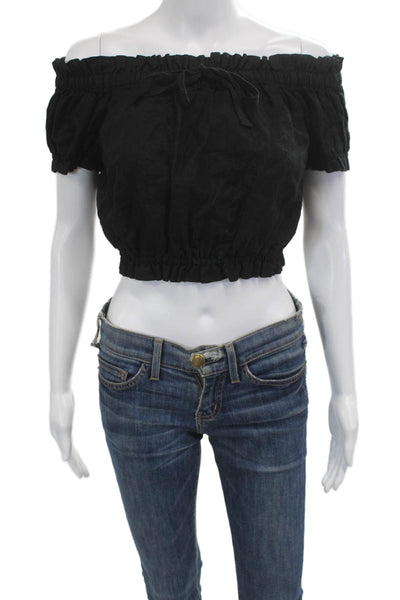Hansen & Gretel Women Cropped Linen Short Sleeve Top Black Size 2