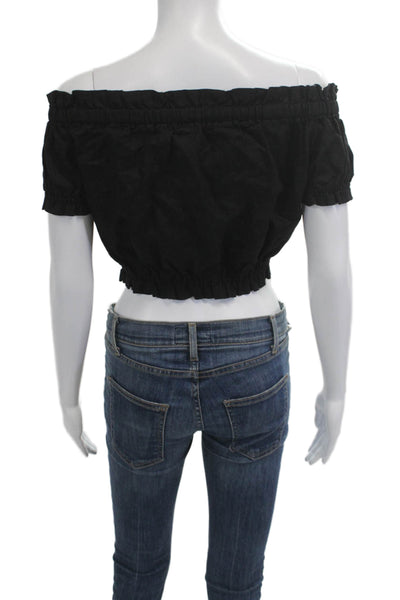 Hansen & Gretel Women Cropped Linen Short Sleeve Top Black Size 2
