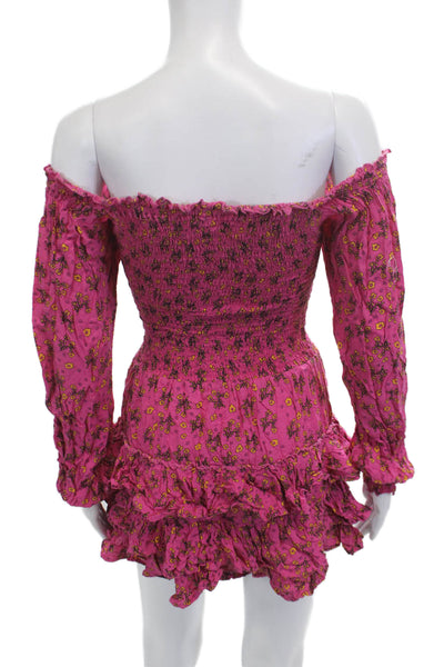 Cool Change Women Mini Sundress Pink Floral Long Sleeve 100% Rayon Size XS