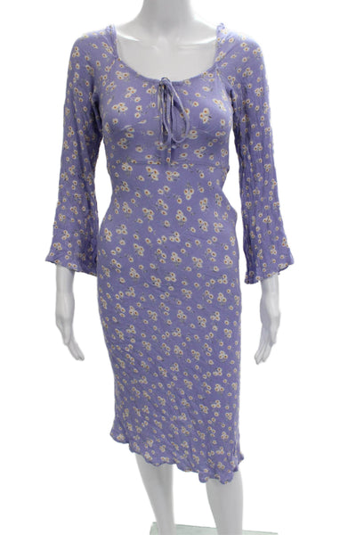 SNDYS. Womens Bodycon Sheath Purple Floral Rayon Long Dress 3/4 Sleeve Size 2