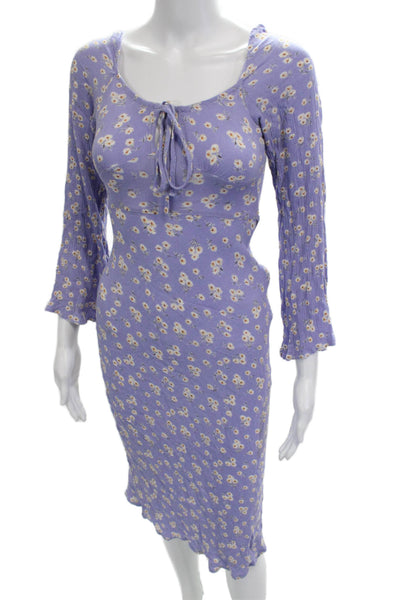 SNDYS. Womens Bodycon Sheath Purple Floral Rayon Long Dress 3/4 Sleeve Size 2