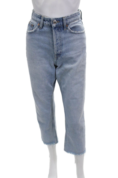 Zara Women Cropped Mom Jeans Light Blue High Rise Cotton Size 4