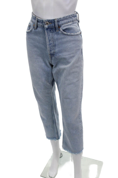 Zara Women Cropped Mom Jeans Light Blue High Rise Cotton Size 4
