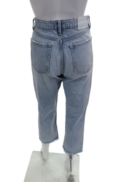Zara Women Cropped Mom Jeans Light Blue High Rise Cotton Size 4