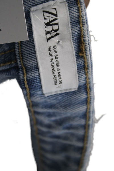 Zara Women Cropped Mom Jeans Light Blue High Rise Cotton Size 4