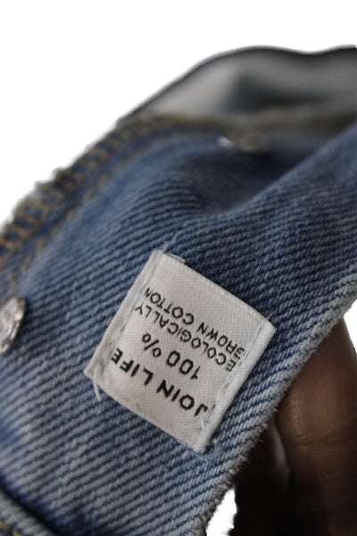 Zara Women Cropped Mom Jeans Light Blue High Rise Cotton Size 4