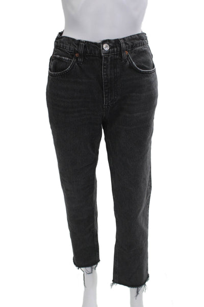 Re/Done Womens Cropped Mom Jeans Dark Gray High Rise 100% Cotton Size 26