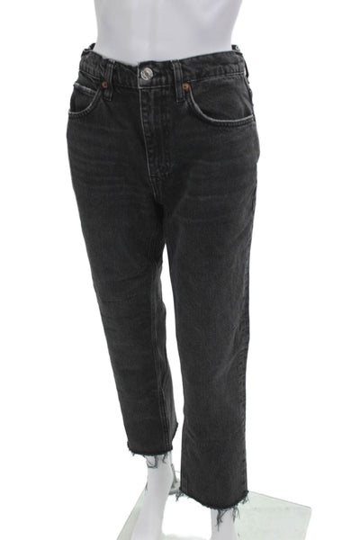 Re/Done Womens Cropped Mom Jeans Dark Gray High Rise 100% Cotton Size 26