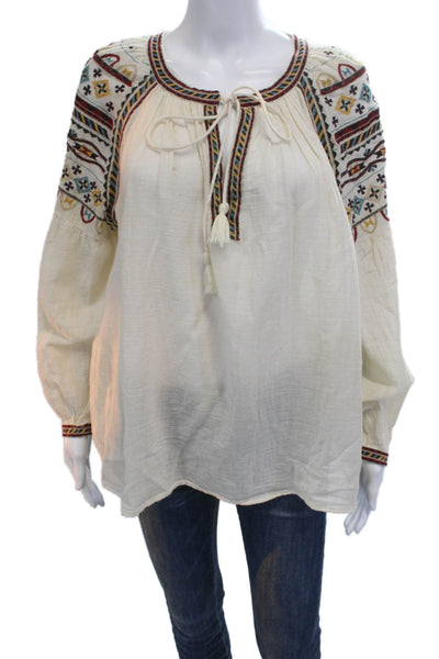 Zara Trafaluc Women Geometric Cotton Tunic Beige Long Sleeve Drawstring Size XS