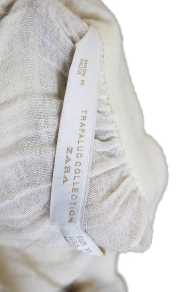 Zara Trafaluc Women Geometric Cotton Tunic Beige Long Sleeve Drawstring Size XS