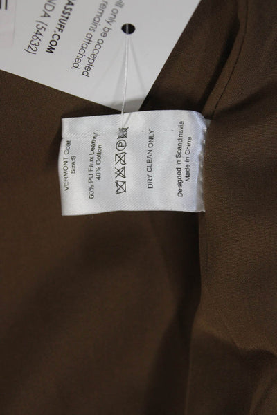 OW Collection Womens Trench Coat Brown Faux Leather Cotton Buckle Size S