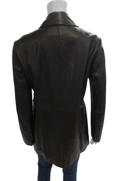 La Marque Womens Brown Lamb Leather Overcoat Collared Button Size XS