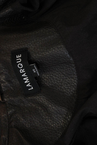 La Marque Womens Brown Lamb Leather Overcoat Collared Button Size XS