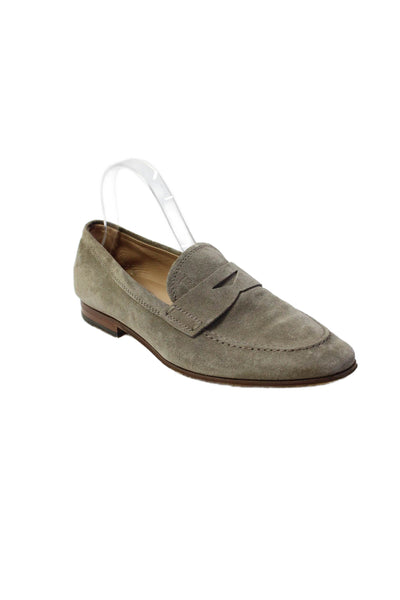 Tods Mens Slip On Round Toe Suede Loafers Gray Size 5