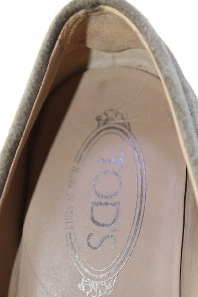 Tods Mens Slip On Round Toe Suede Loafers Gray Size 5