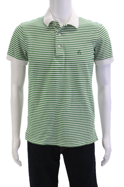 Brooks Brothers Mens Short Sleeve Collared Striped Shirt Green White Size Small