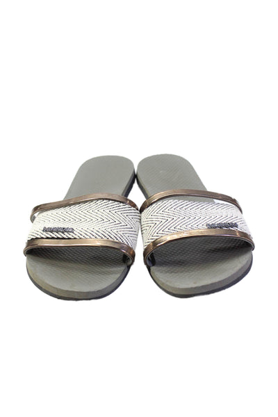 Havaianas Womens Triple Strap Logo Slide Sandals White Brown Gray Size 37-38